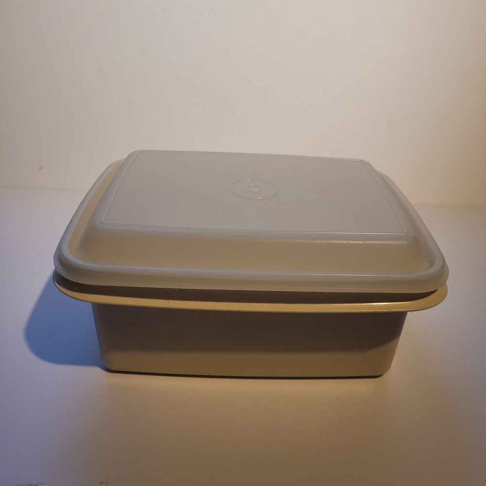 Vtg Tupperware Almond Beige Rectangular Storage 1254-10 Lid - Picture 4 of 7